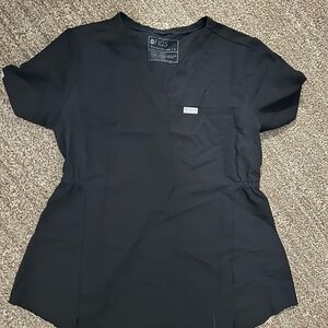 Figs Black Fitted Short Sleeve Mandarin Collar Tee